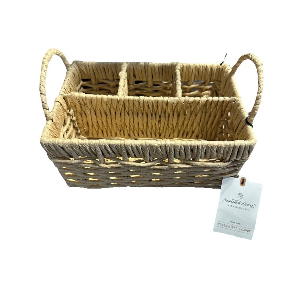 Hearth & Hand with Magnolia Natural Woven Utensil Caddy -  Organizer Basket